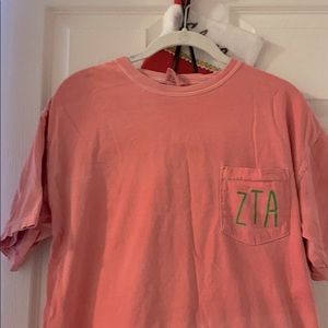 Peach colored Zeta Tau Alpha Tshirt short sleeve